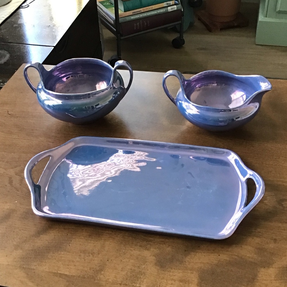 Vintage Ohio Pottery Lustreware Creamer and Sugarbowl and Tray - Picture 3 of 15